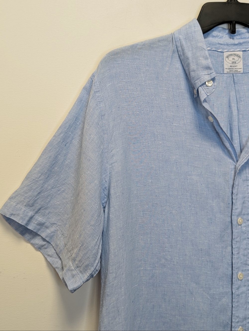Brooks Brothers Linen Shirt XL Light Blue Button Front Short Sleeve Textured - Picture 2 of 13